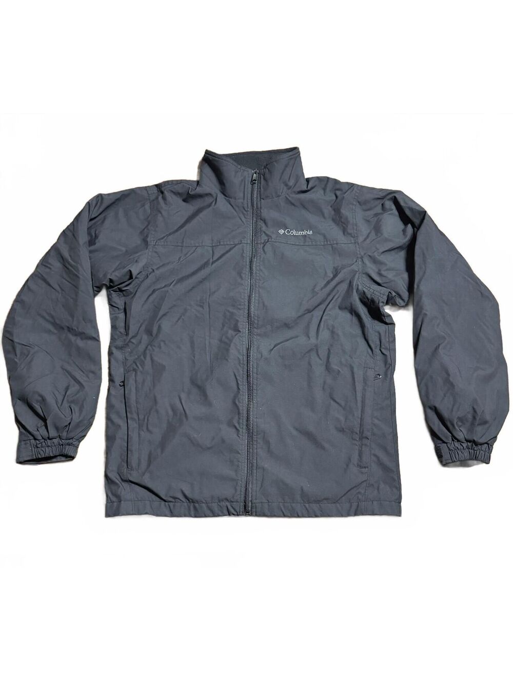 Columbia Mens Trek Jacket M Black City Fleece Lined Full Zip Windbreaker Hiking